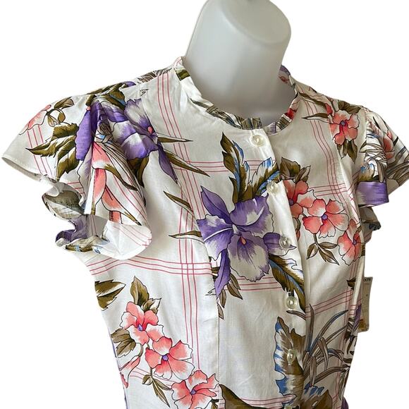 VINTAGE 1980’s Dead Stock So What! Tropical Print Blouse Size Small - Picture 3 of 6